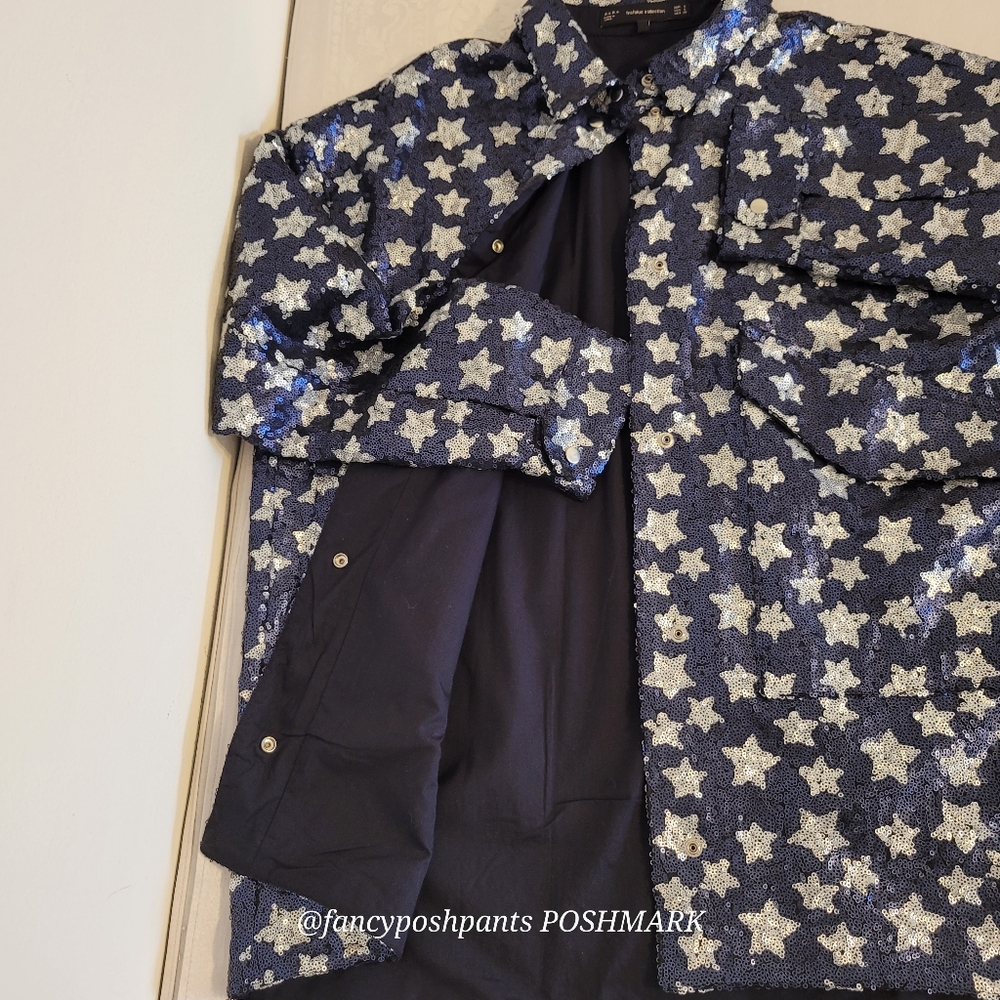 ZARA sequined star BLOGGER FAV! lined snap shirt jacket  2 large patch pockets - Picture 17 of 17
